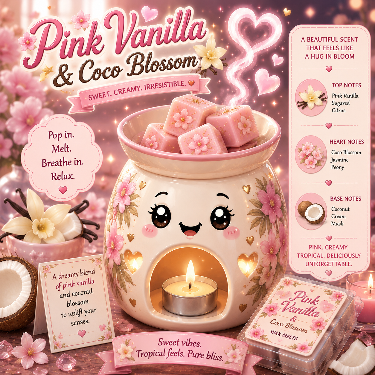 Pink Vanilla & Coco Blossom Wax Melt